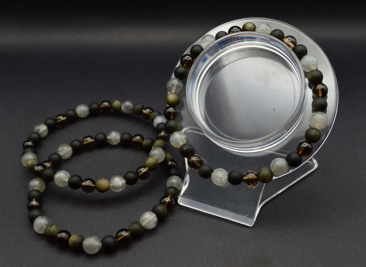 Labradorite, Matte Obsidian & Smoky Quartz