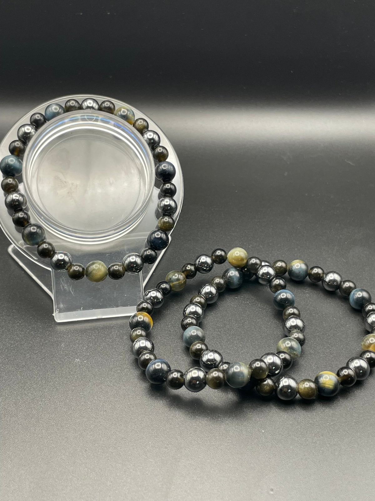 Blue Tiger’s Eye, Hematite & Gold Sheen Obsidian – The Police Bracelet