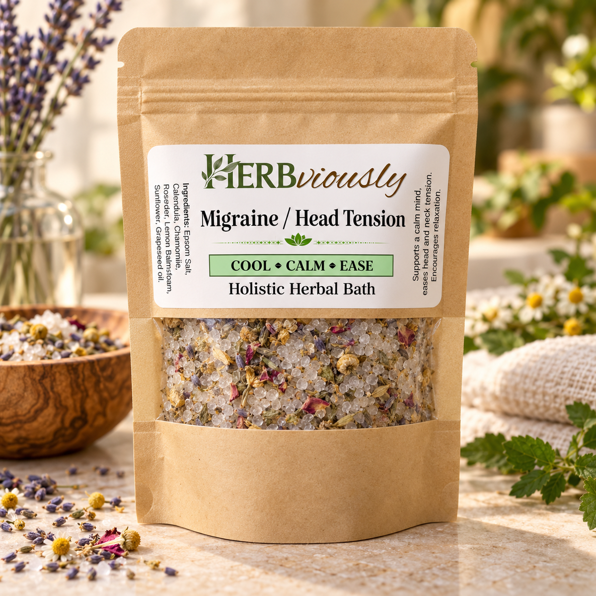 Head & Temple Blend Bath Soak | Herbal Epsom Salt Soak