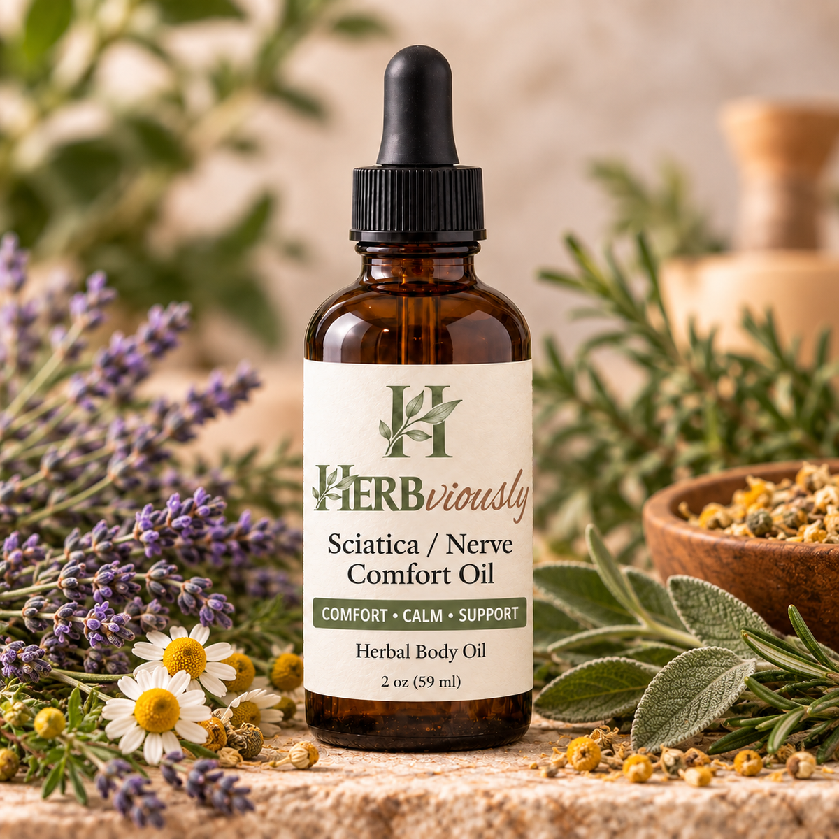 Nerve Comfort (Sciatica) Body Oil | Lightweight Botanical Oil